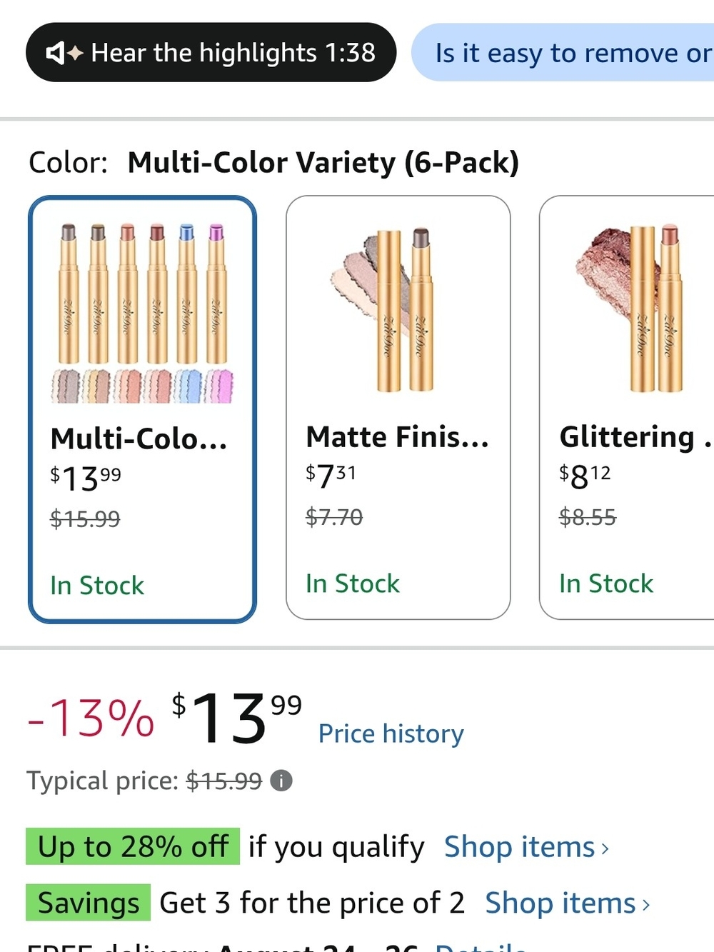 Multi-Color Eyeshadow Stick Set - 6-Pack